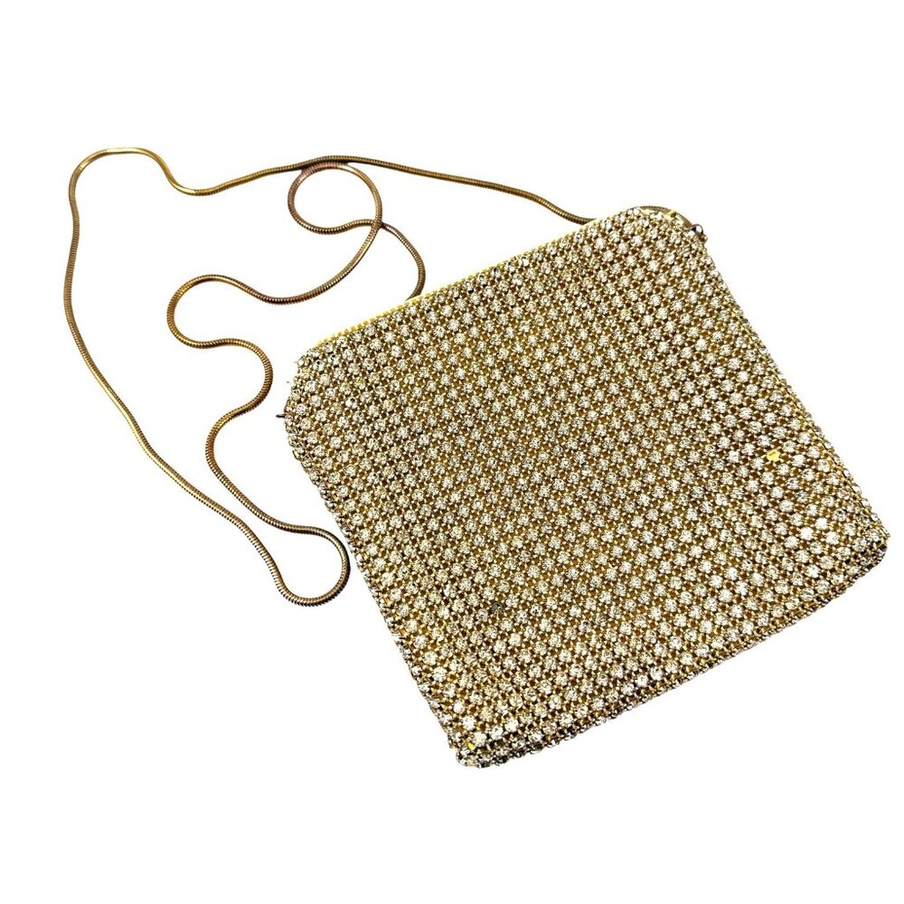 Rhinestone Evening Bag Purse Chain Handle Vintage 1980s Made in Hong Kong